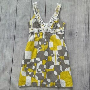 Trina Turk Yellow & Grey Crochet Trim Dress Size 6